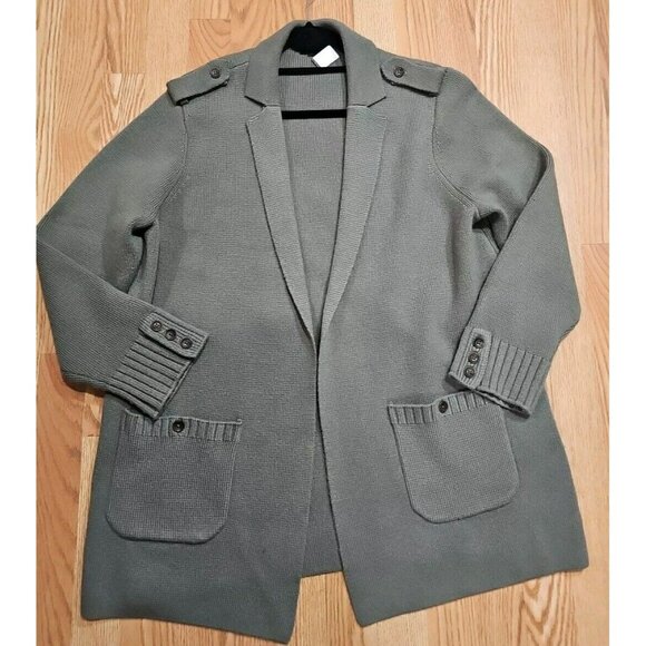 Talbots Wool Knit Cardigan Sweater Women XL Green Gray Warm Preppy Old Money - Picture 1 of 7